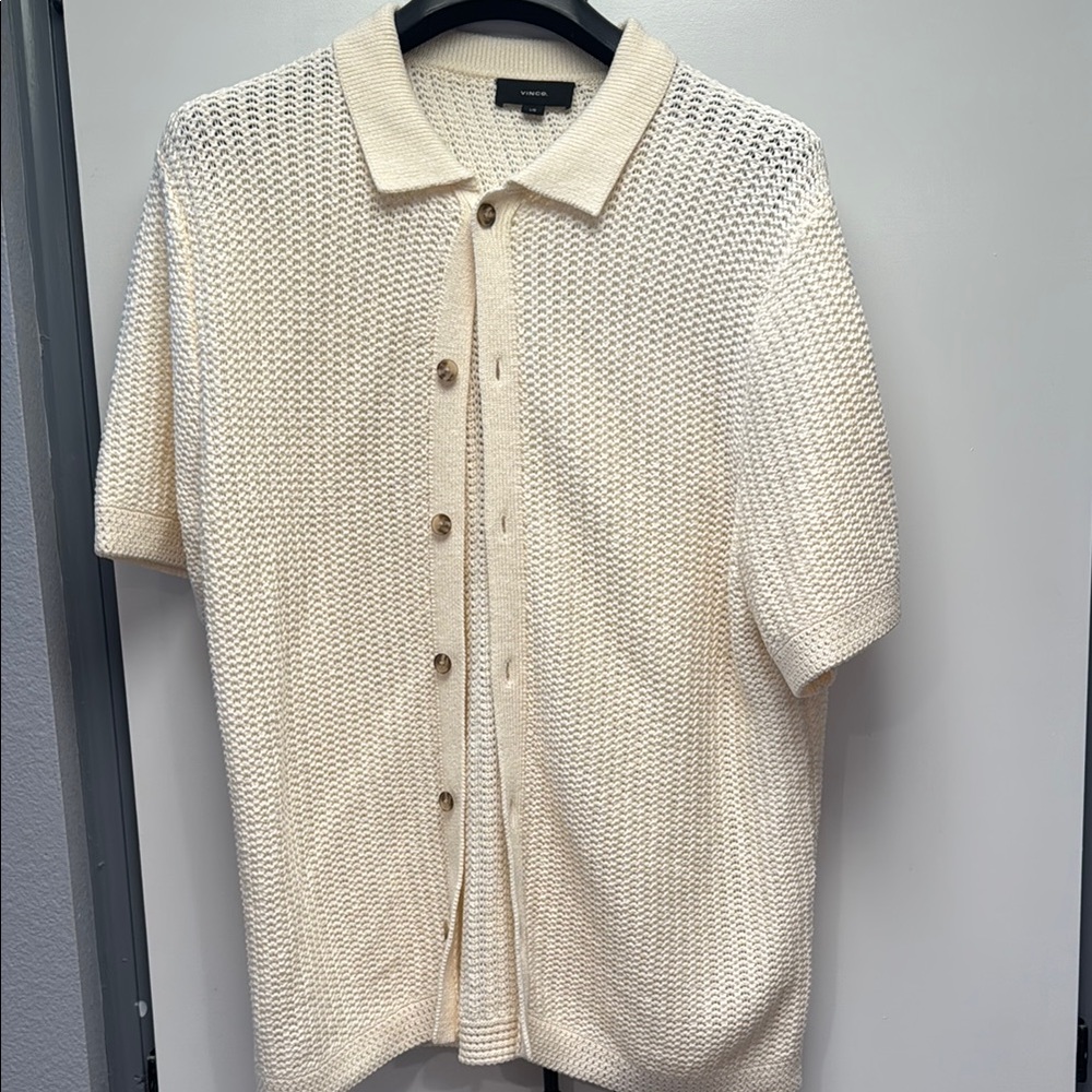 NWOT Vince Cream Knit Button-Up short sleeve Cardigan. Size Large